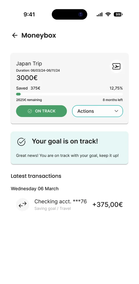 Strands Moneybox — a savings goal on track